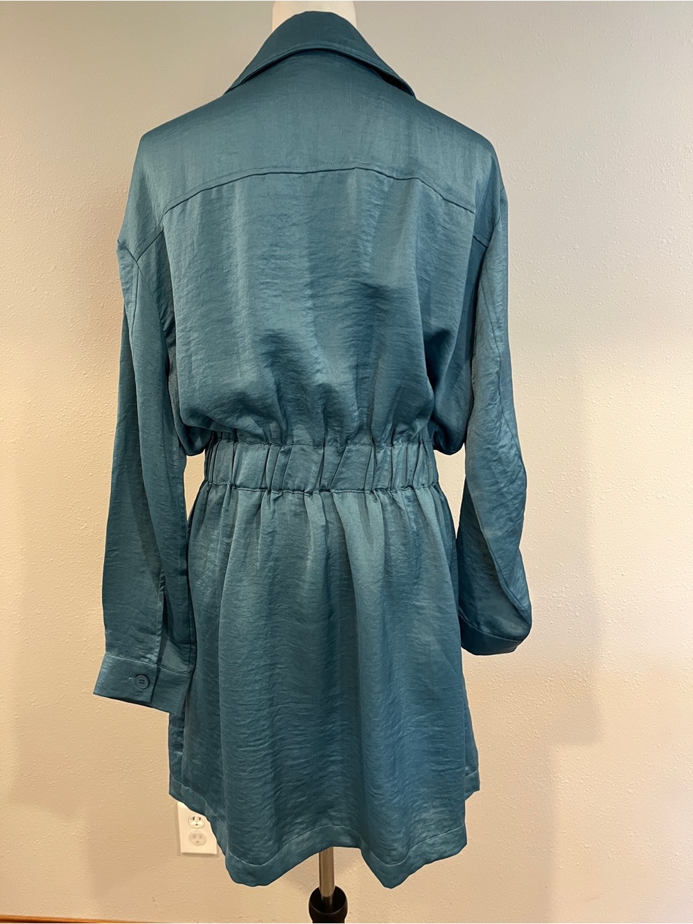 Teal long sleeves Button down Shirt Dress with Tie Waist size large - Picture 5 of 11